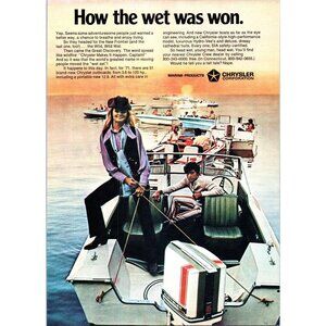 1971 Chrysler Marine Boat Outboard Motor Vintage Print Ad 70s Fashion Wall Art
